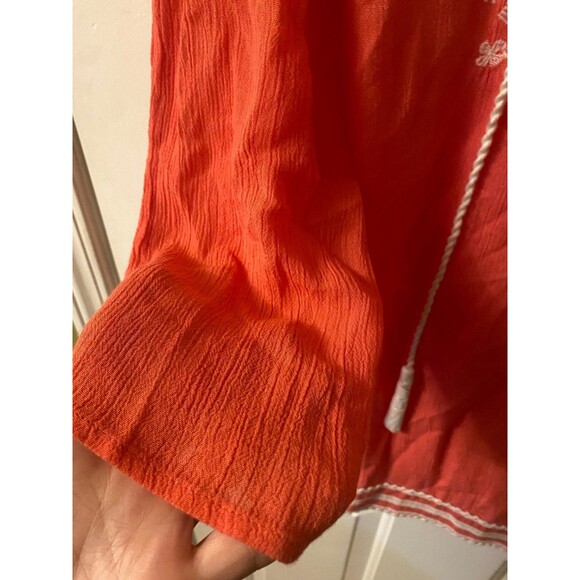 Hannah Boho Hippie blouse cream crochet trim orange size Medium - Picture 4 of 5